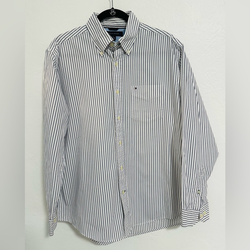 Tommy Hilfiger Striped white and blue Casual Shirt, Size M
